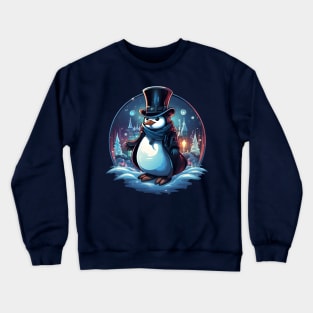 Snowy City Stroll with Penguin Crewneck Sweatshirt